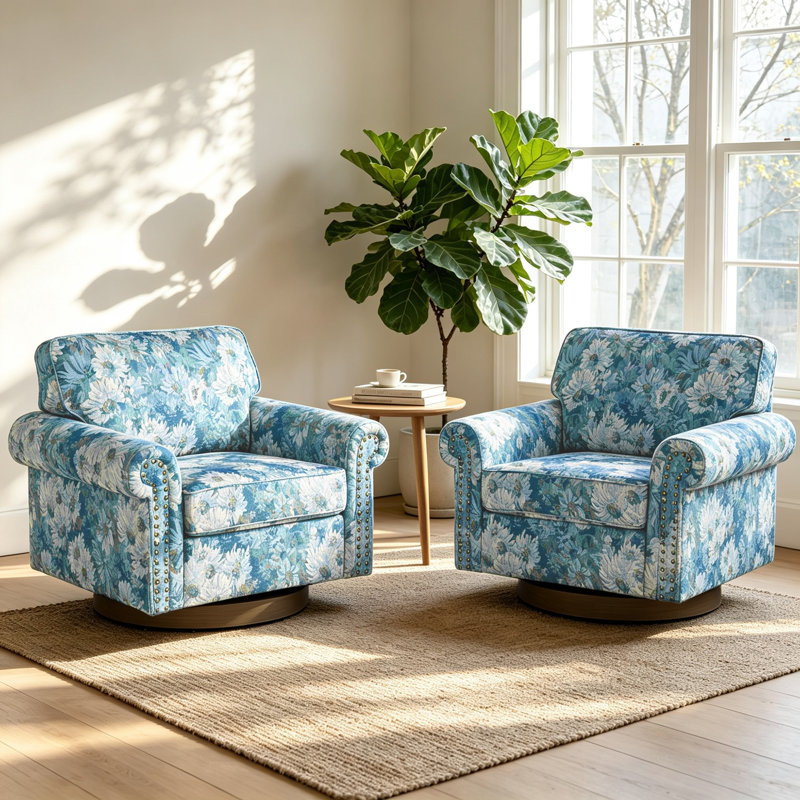 Fauteuil pivotant à 360 degrés, Fleurs cyan