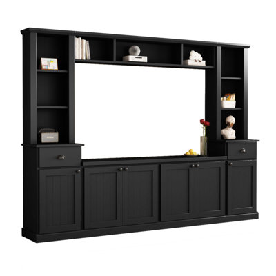 Minimalist Entertainment Wall Unit Set With Bridge For Tvs Up To 70'', Ample Storage Space TV Stand With Adjustable Shelves, Modernist Large Media Console For Living Room