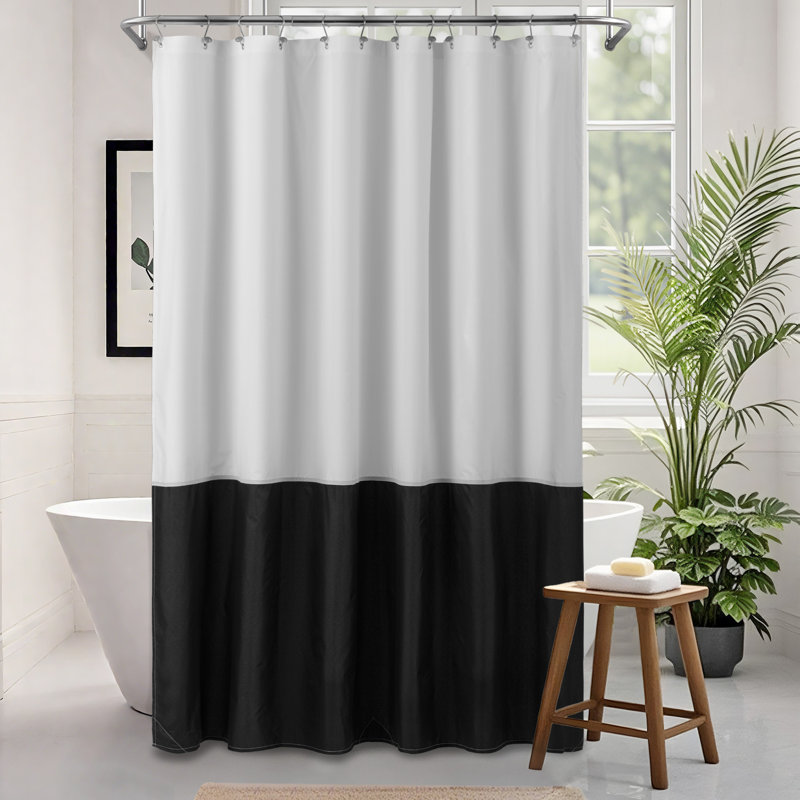 Kidd Waterproof Fabric Single Shower Curtain Liner With Magnets, Black/White, 72"H x 72"W
