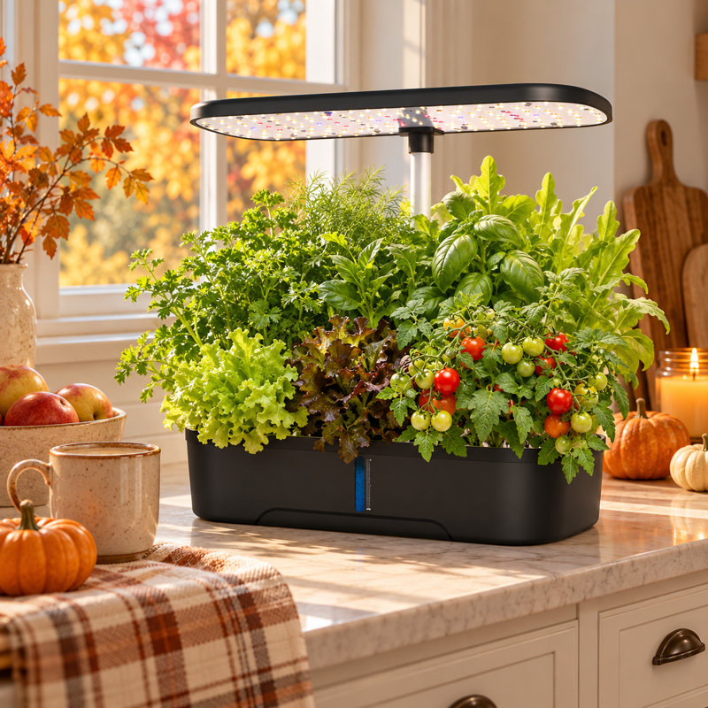 Jardin hydroponique intérieur 12 lumières avec lumière DEL - cadeau parfait, Black