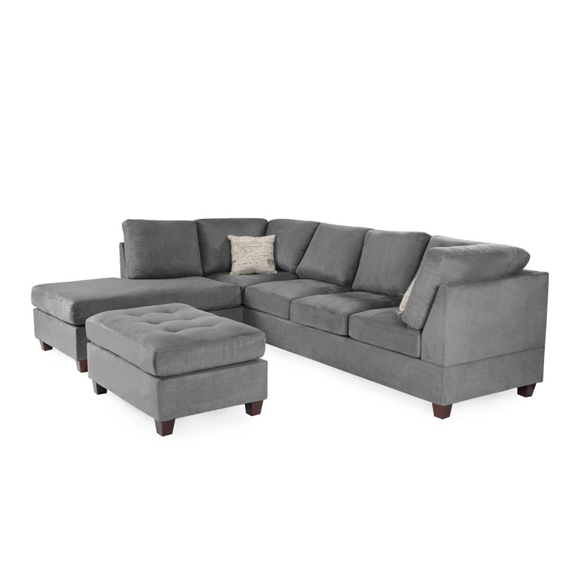Upholstered L-Shaped Sectional Reversible, Gray