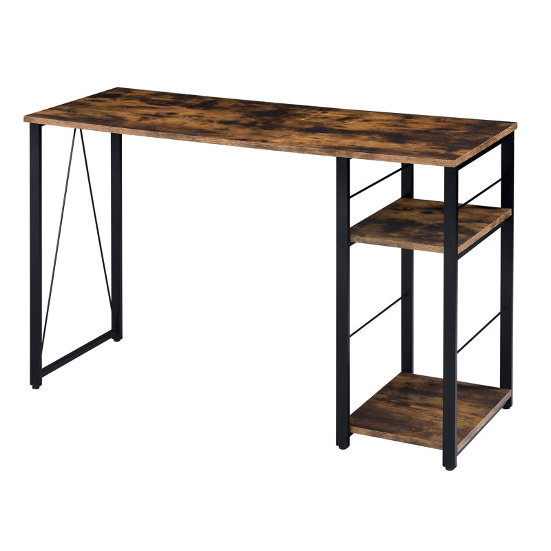 Table de bureau en chêne vieilli et noir avec espace de travail abondant 2 tablettes