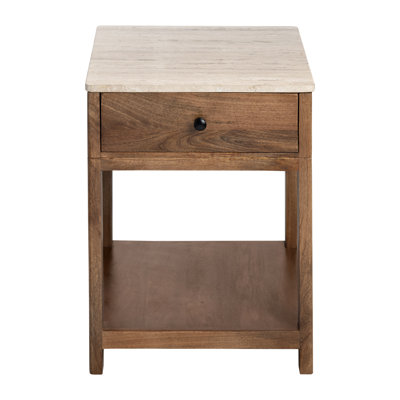 Solid Mango And Travertine 1 Drawer Accent_End Table
