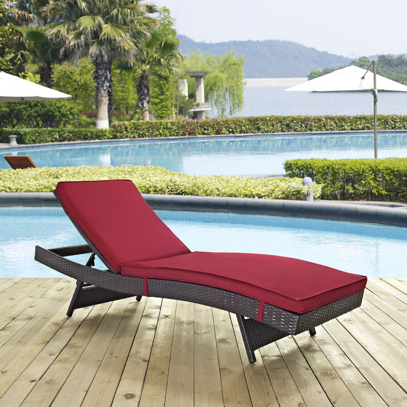Convene Wicker Rattan Outdoor Patio Chaise Lounge Chair, Red
