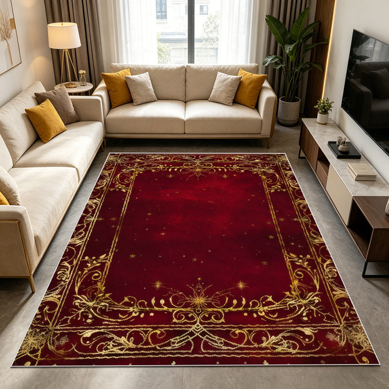 1PC vintage burgundy gold filigree ornate area rugs for Living Room, Soft, All seasons, Easy-maintain, Washable Indoor mat, Farmhouse suitable for dining table, bedroom, entryway, hallway, home office, kitchen, Home Decor, Outdoor Decor.