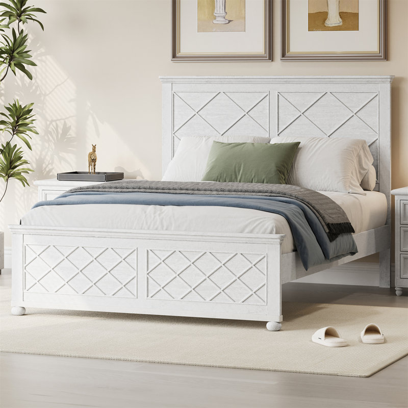 Base de lit en bois massif Coastal Farmhouse, Lit double