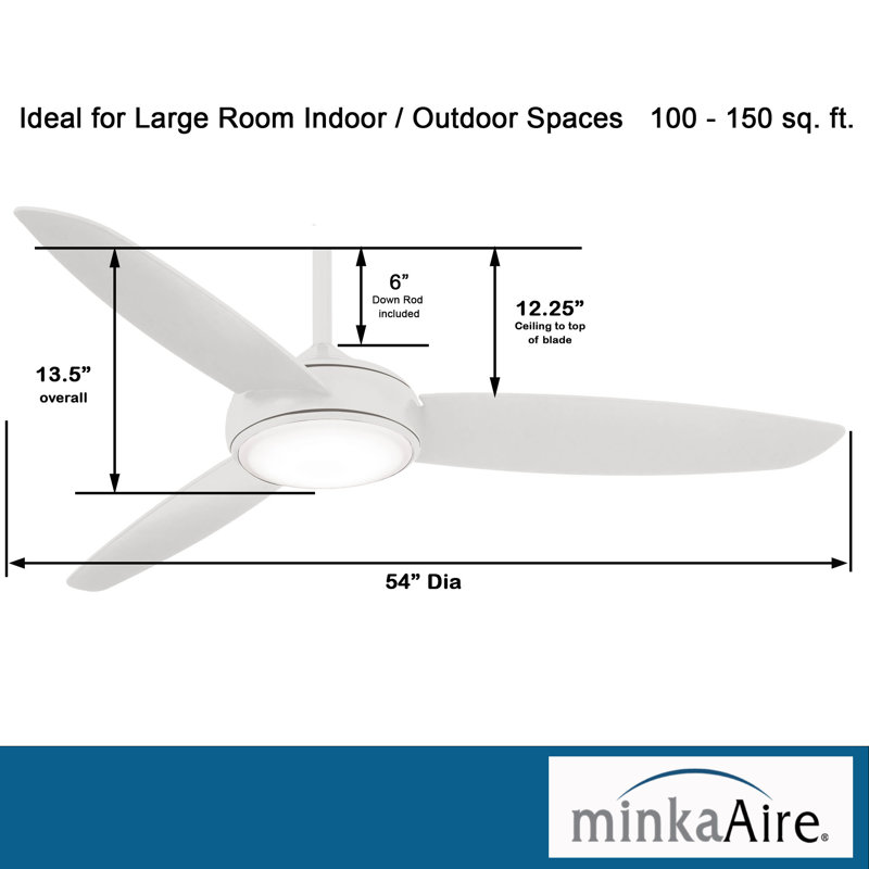 54" Concept IV 3 -Blade LED Smart Standard Ceiling Fan with Remote Control and Light Kit Included, White