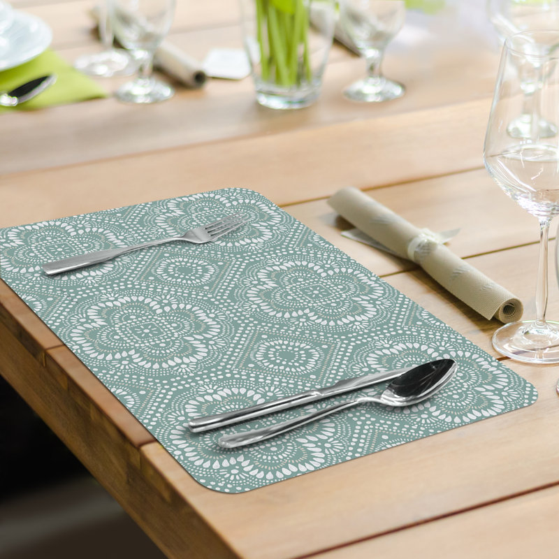 Floral and Geometric Reversible Plastic Placemats, 17" x 11"