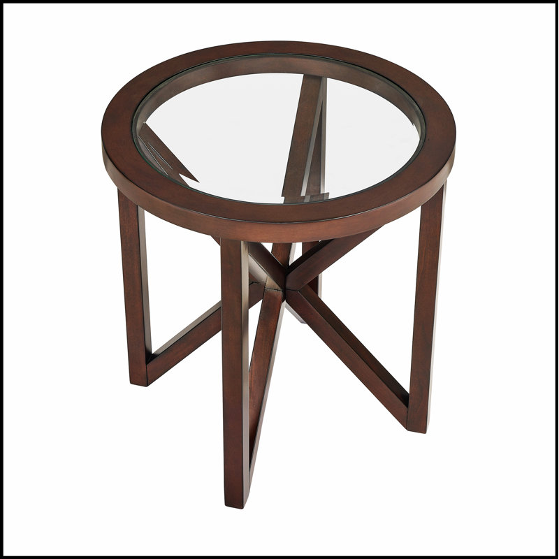 Table basse moderne simple ronde en verre trempé avec base en bois massif, parfaite pour économiser de l'espace et de l'élégance.