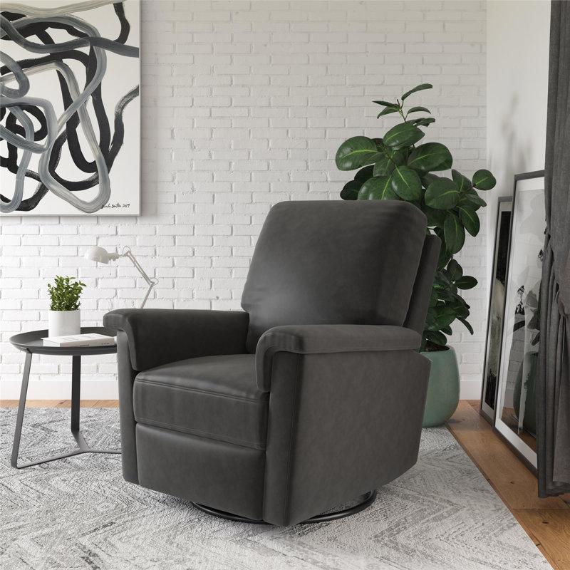 Diljan Upholstered Swivel Reclining Glider, Distressed Charcoal Microfiber 