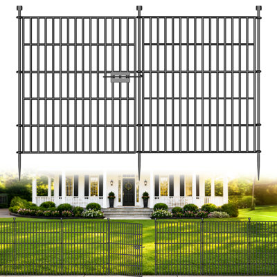 No Dig Garden Fence Outdoor for Yard, 32in (H) x 23.6ft(L) 10 Panels with Gate Animal Barrier Fence, Rustproof Metal Temporary Dog Fence, Decorative Fencing for Patio, Flower Bed