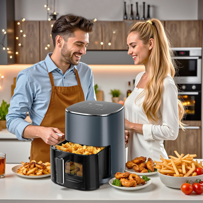 Homewell Air Fryer 12-in-1 with 6-Quart Capacity, Viewing Window, Air Fry, Roast, Reheat, Dehydrate, Bake, Steam, And More, 400°F Max Temperature