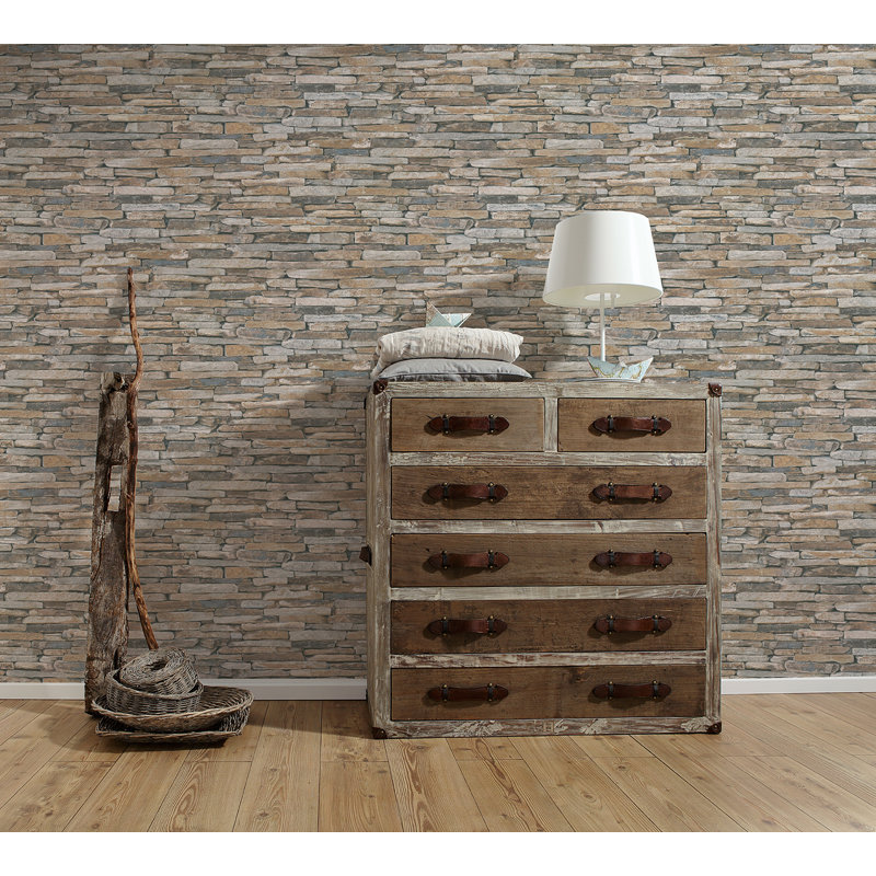 Wood`n Stone 10.1m x 53cm Wallpaper, Beige/Brown/Yellow