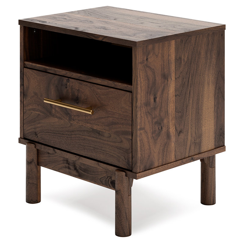 Calverson Transitional Dark Brown Walnut Grain 1-Drawer Nightstand