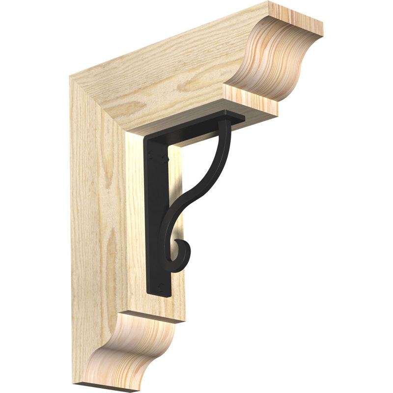 Ashford 4" Single Brace Ironcrest Bracket, 4"W x 4"T Douglas Fir (Rough Sawn), 16"H x 13 1/2"D