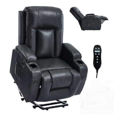 Fauteuil inclinable en polyuréthane PU à position infinie avec massage par vibration à 8 points, chauffage lombaire et recharge USB pour un confort accru pour les personnes âgées