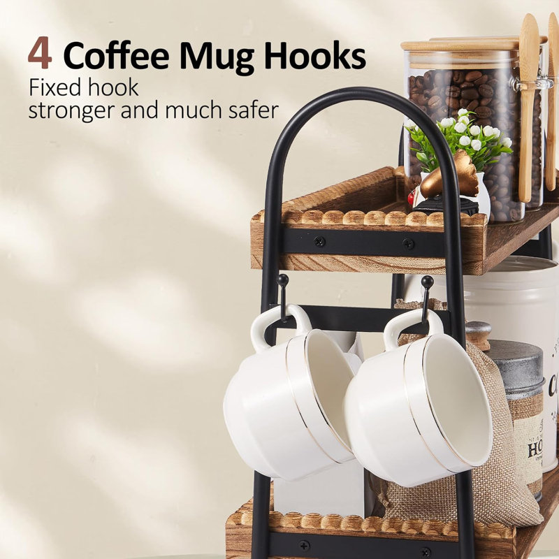Organisateur de bar à café à 2 niveaux avec 4 crochets pour porte-gobelet