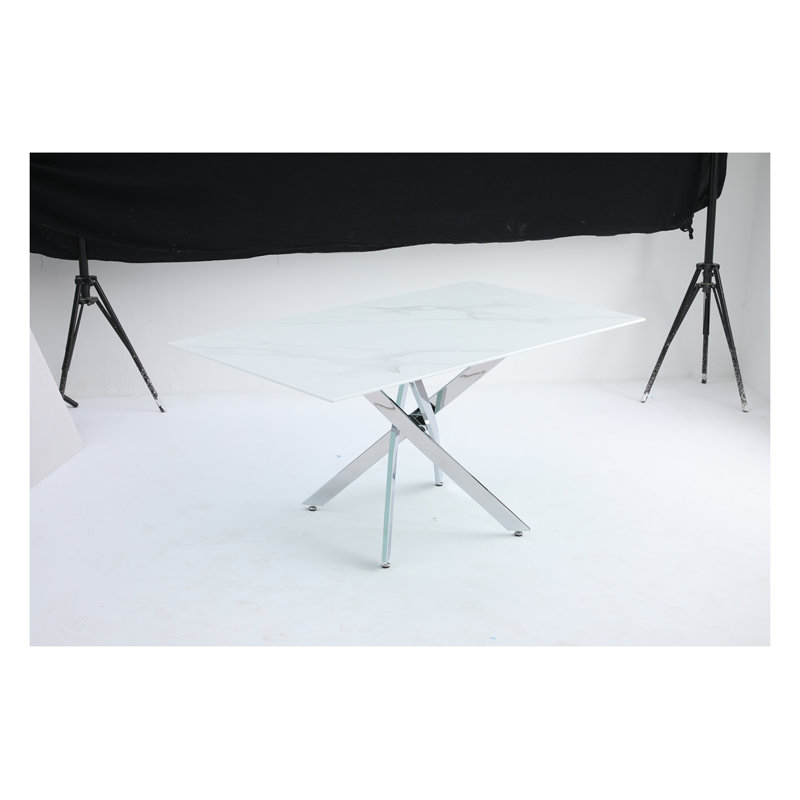 Table rectangulaire 59,06 "en verre trempé - structure en fer argenté, grande, H 29,53 po x L 59,06 po x l 35,43 po