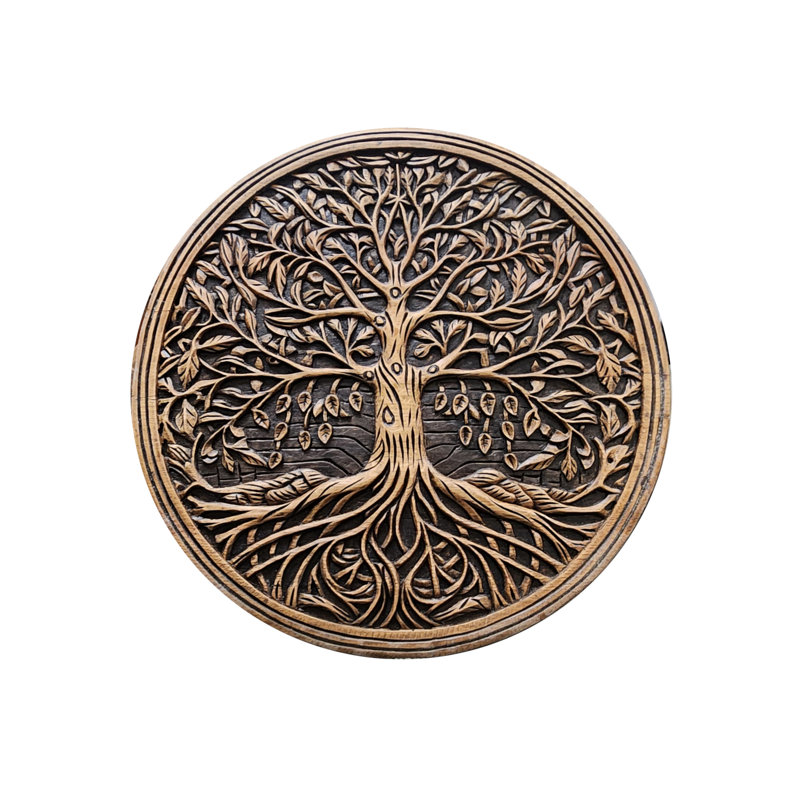 Arbre de vie sculpté à la main sur tonneau