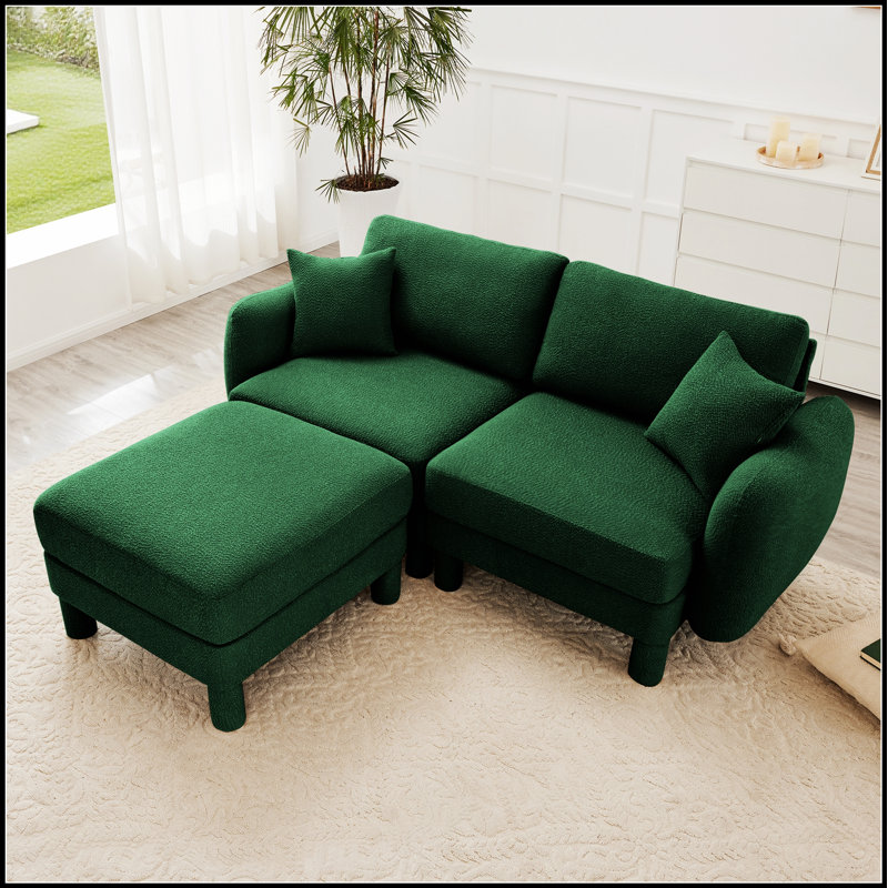 Canapé modulaire en tissu 2 places avec accoudoirs en forme de coquille, repose-pieds amovible et pieds enveloppés de tissu Boucle