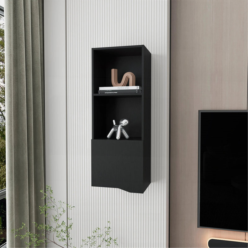 Armoire murale noire avec une porte, Noir