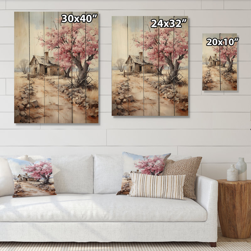 " Pink Farmhouse Homestead Harmony III ", 32" H x 24" W x 0.78" D