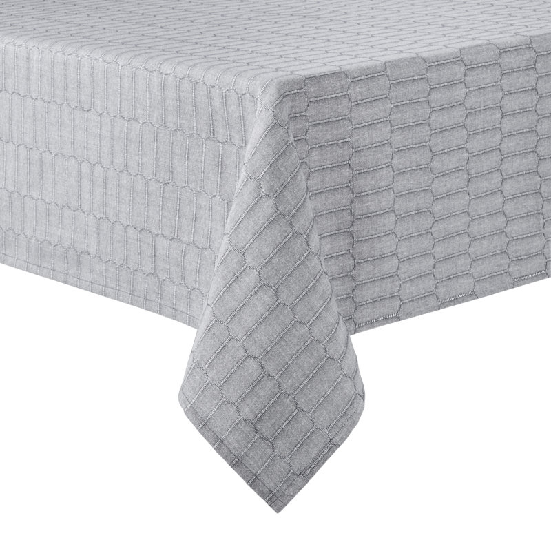 Martha Stewart Honeycomb Modern Farmhouse Tablecloth, 84" x 60", Charcoal Grey