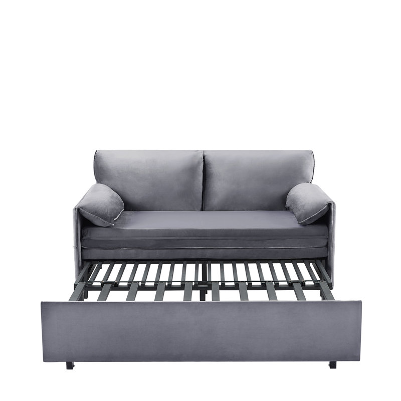 63 Inch Bed Variable Sofa Bed With Double Armrest, Gray