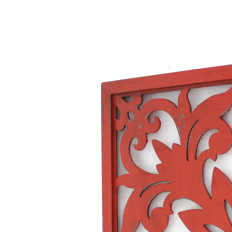 Plaque murale carrée en bois à motif floral, rouge