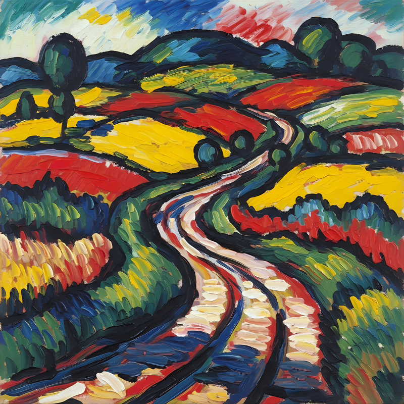 Champs de couleurs en fleurs, H 36 po x l 36 po