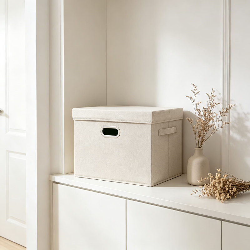 Grands bacs de rangement en tissu avec couvercles, boîtes de rangement pliables pour l'organisation, lavables, 17,3 x 11,8 x 11,4 pouces, paquet de 5, beige