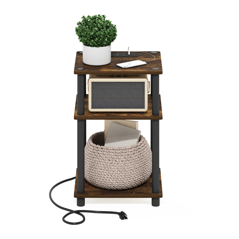 End Table with Dual Installation Options, Built-In Outlets, USB & Type C Ports, Amber Pine