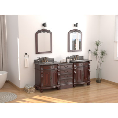 Ensemble de meuble-lavabo double 78 po en bois massif de style traditionnel Hopkinton avec plateau brun baltique