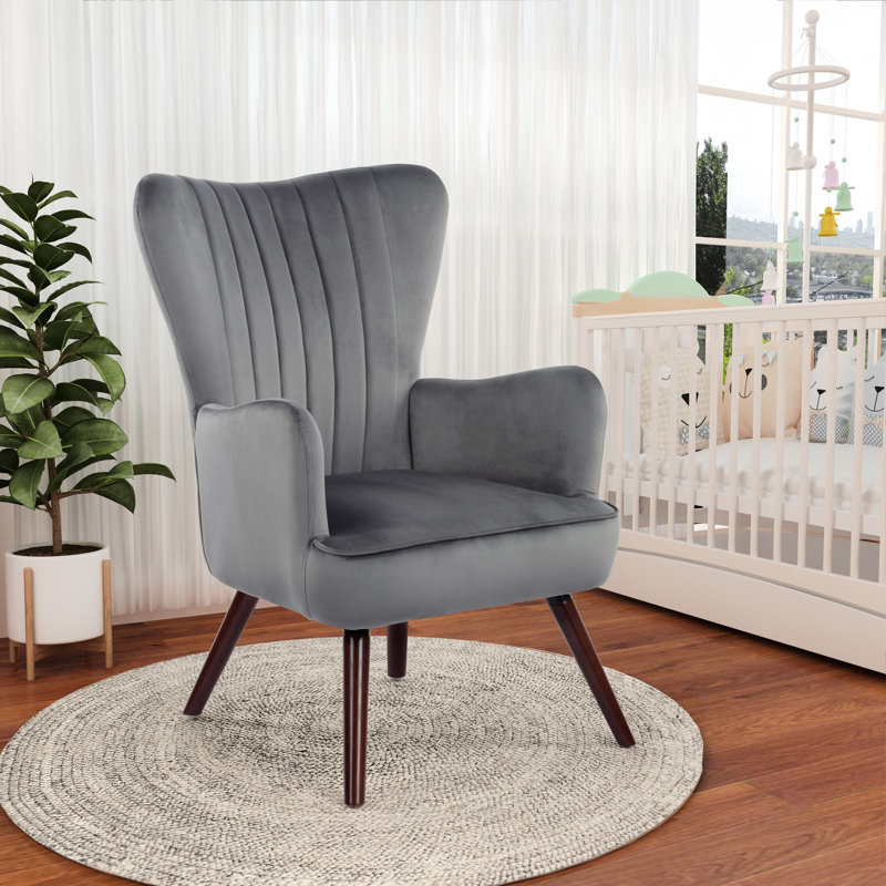 Coleman Velvet Armchair, Dark Wooden, Dark Grey