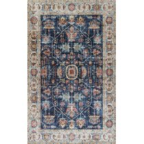 YiYan1 Alfombras Traditional 5x7 Non-Skid Non-Slip Low Profile Pile Rubber  Backing Indoor Area Rugs Navy Blue, 5' x 7