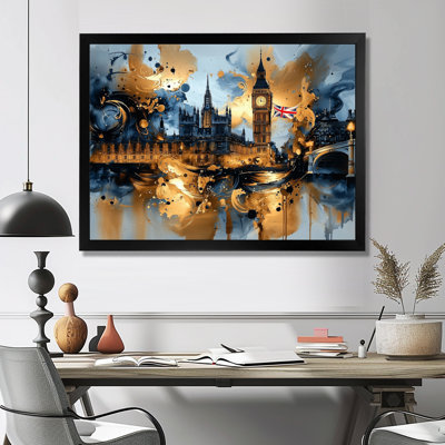 London Big Ben Glow On Gold IV - London Wall Art