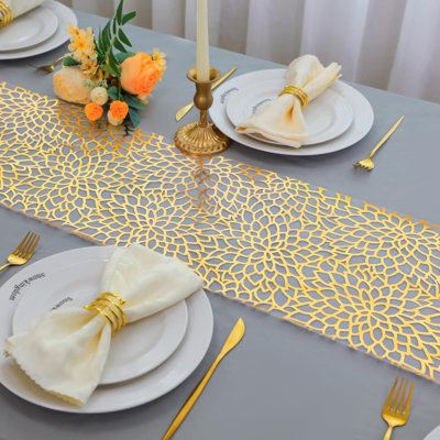 2 PCS Gold Table Runner 108 Inches Long, Gold Bloom Sequin Glitter Flower Floral Table Decor for Holiday Dining Kitchen Party Home Decorations