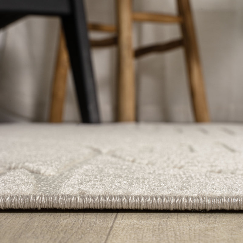 Arnika High-Low Geometric Arch Scandi Striped Ivory/Cream Indoor/Outdoor Rug, Round 9'