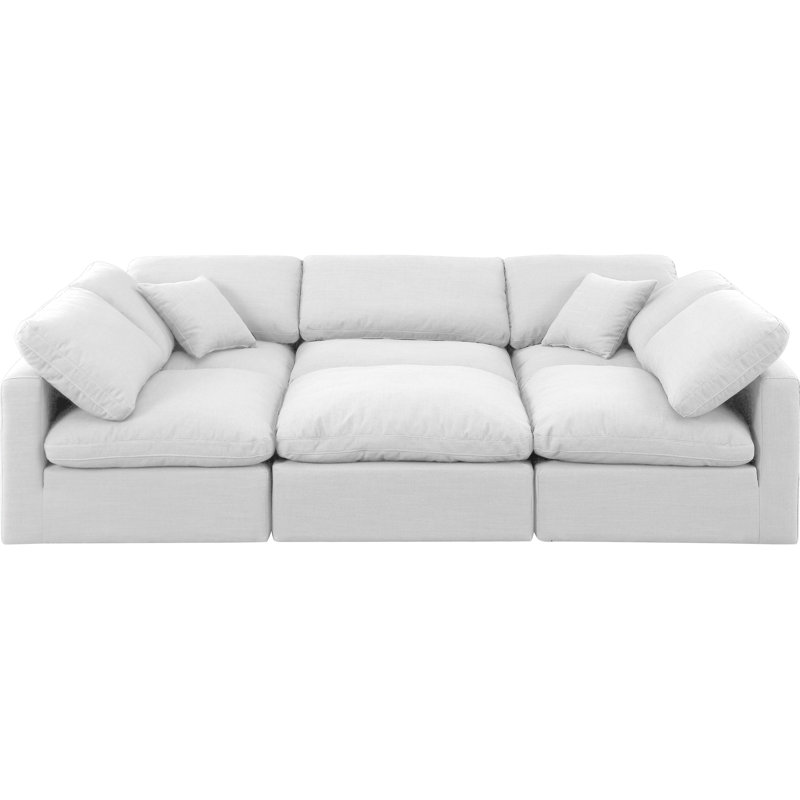 Canapé et méridienne rembourrés 6 pièces Itala, Tissu texturé en lin blanc