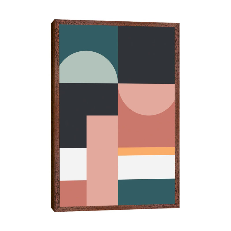 Abstract Geometric VII - Wrapped Canvas Print, 101.6 cm H x 66.04 cm W, Grey/White/Valencia, Brown Framed