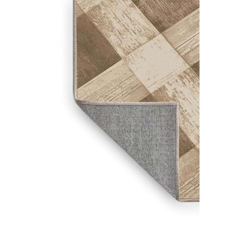 Machine Washable Roslindale Rustic Gingham Rug in Beige – Beige Binding, 7' Square