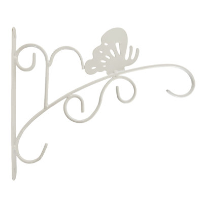 Support suspendu à volutes de 11 pouces avec accents papillon pour plantes Lanternes de jardin et articles de décoration convenant au porche de jardin Balcon, clôture, entrée de patio ou intérieur, blanc