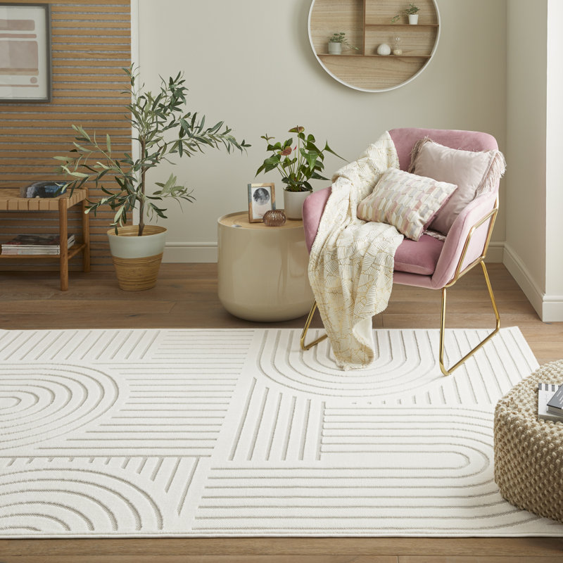 Geometric Pile Low-Effect patterned Machine Woven Ivory Area Rug, Rectangle 120 x 170cm