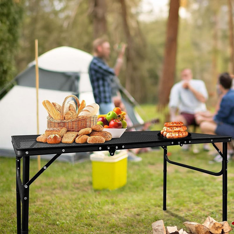 Table de camping pliante avec grille en aluminium portable pour barbecue