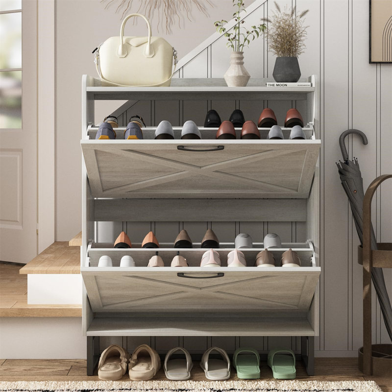 32 Pair Shoe Storage Cabinet, Gray Wash