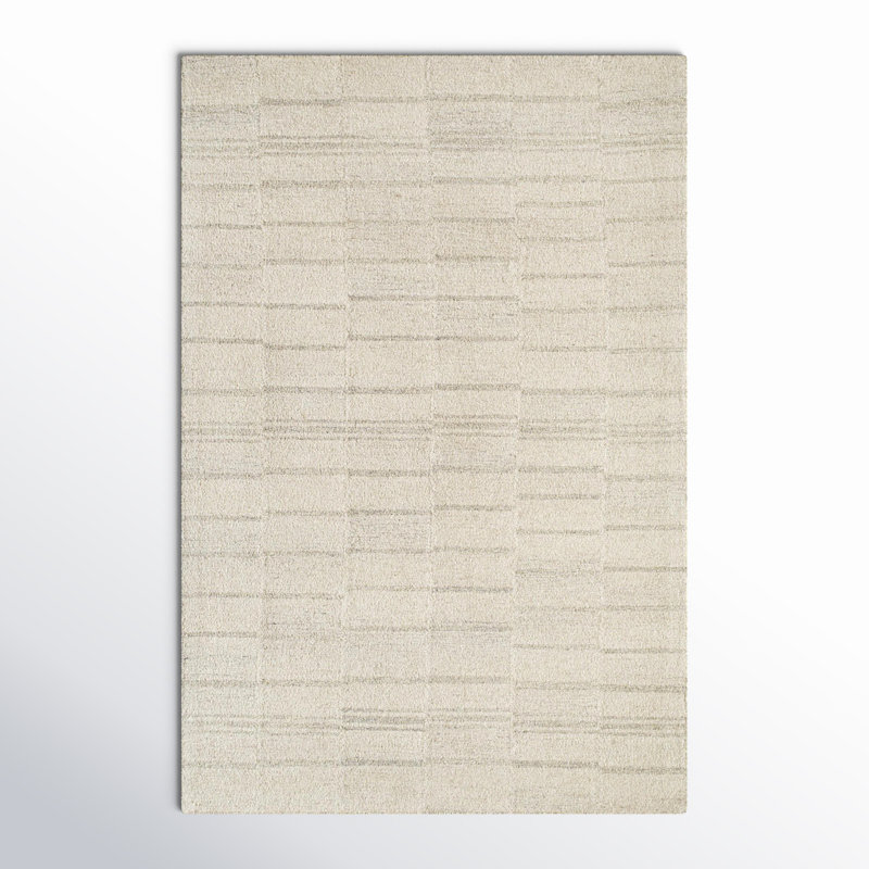 Tapis rectangulaire en laine touffeté à la main gris / beige, Rectangle 5 pi x 7 pi 6 po