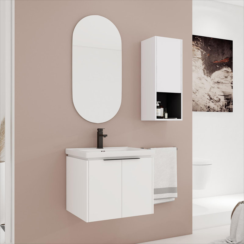 Meuble-lavabo mural avec lavabo en céramique