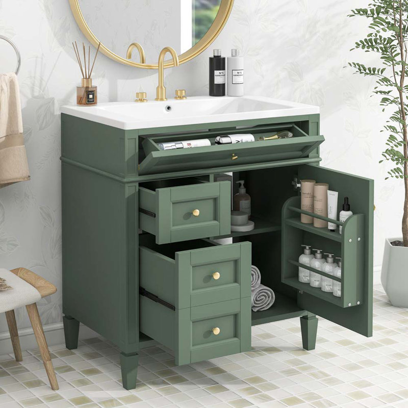 Meuble-lavabo simple 30,11 avec comptoir, Vert