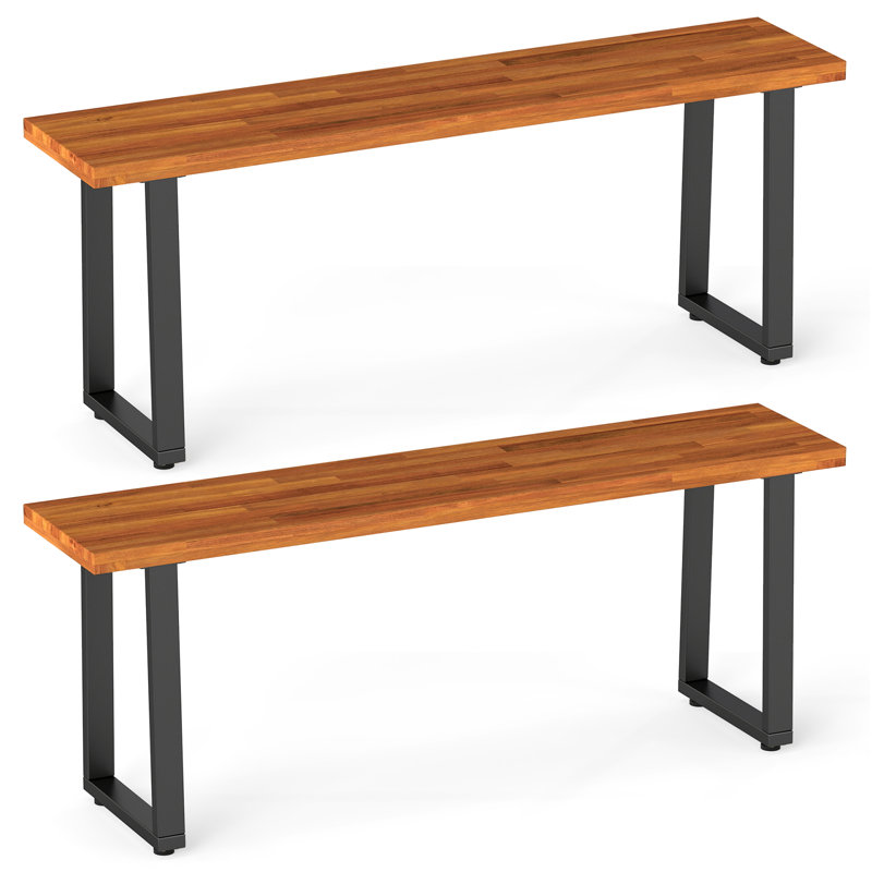 Ensemble de banc de patio en bois, long banc de salle à manger 47,5 po avec pieds en métal, intérieur / extérieur