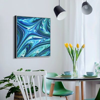 «Ocean Waves II Crystallus», art mural encadré sur toile bleu brillant